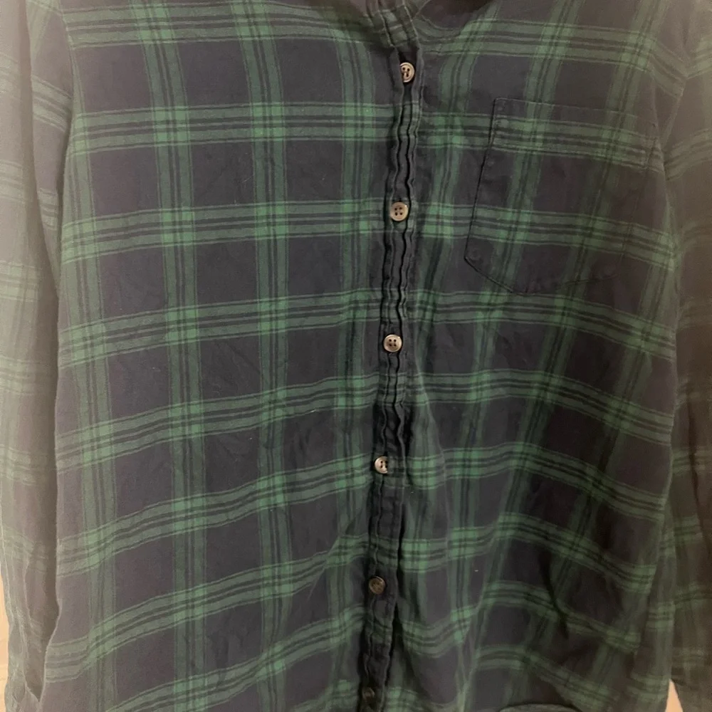 J. Crew Navy and Green Plaid Shirt